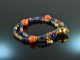 Ancient Chic! Fancy Armband 2reihig Lapislazuli Koralle und Saphir Sterlingsilber 925 vergoldet