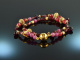 Red Blossom! 2reihiges Fancy Armband mit Granat Achat und Pink Saphir aus Silber 925 vergoldet