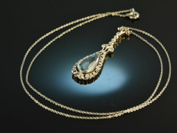 Um 1915! Feines Aquamarin Collier mit Diamanten Gold 585...