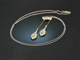 Um 1910! Neglig&eacute; Collier mit Diamanten Gold 585 Platin