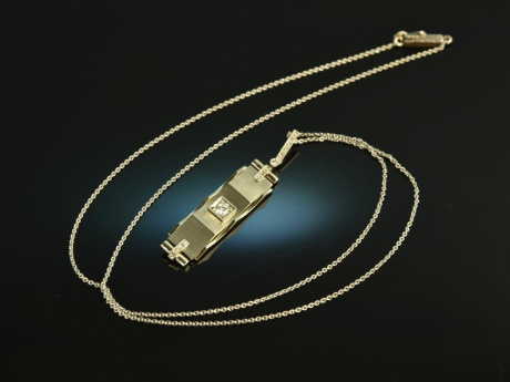 Um 1925! Art Deco Anh&auml;nger mit Kette Diamanten Wei&szlig; Gold 750