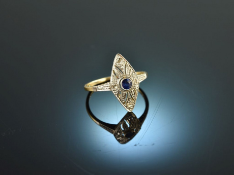 Um 1915! Sch&ouml;ner Belle Epoque Ring mit Saphir und Diamanten Gold 585 Platin