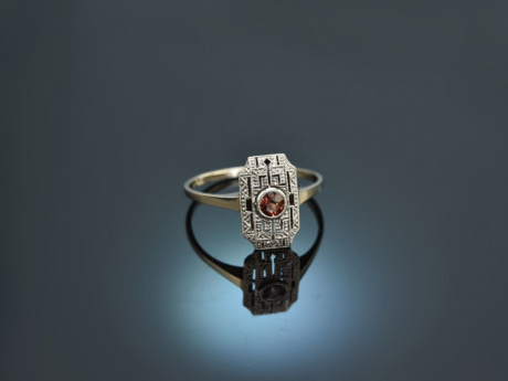 Um 1925! Schlichter Art Deco Ring mit Turmalin Wei&szlig; Gold 585