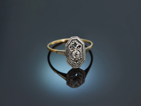 Um 1915! H&uuml;bscher Belle Epoque Ring mit Diamant Gold 585 Platin