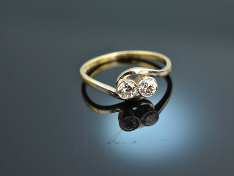 Um 1930! Feiner Toi et Moi Ring mit Diamanten Gold 585