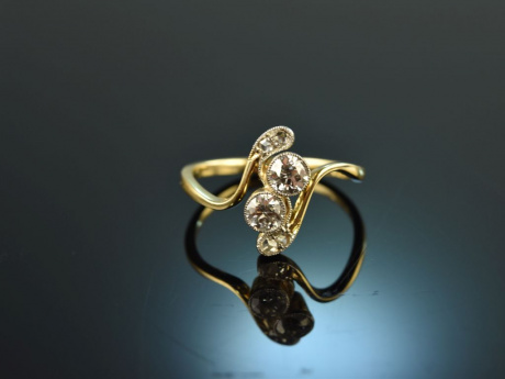 Um 1910! Sch&ouml;ner Jugendstil Ring mit Diamanten Gold 585