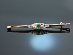 Um 1910! Sch&ouml;ne Stabnadel Brosche Smaragd Diamanten Gold 585