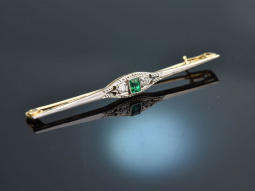 Um 1910! Sch&ouml;ne Stabnadel Brosche Smaragd Diamanten...