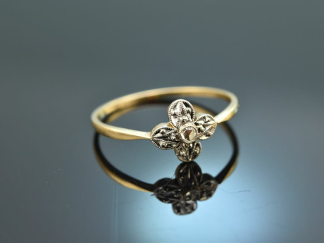 Um 1910! Zarter Ring mit Diamantrose Gold 585