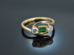 Um 1915! Sch&ouml;ner Smaragd Ring mit Diamanten Gold 585 Platin