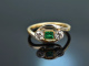 Um 1915! Schöner Smaragd Ring mit Diamanten Gold 585 Platin