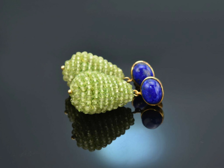 Blue and Green! Tropfen Ohrringe Lapislazuli Peridot Silber 925 vergoldet