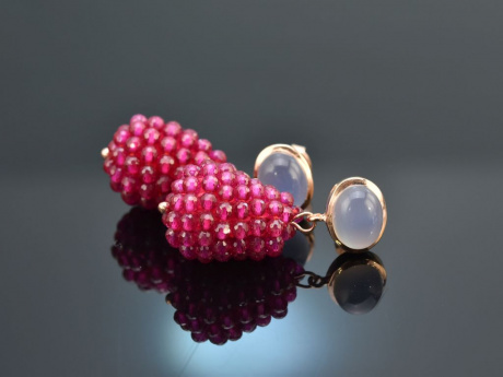 Lilac Blossom! Schicke Tropfen Ohrringe roter und blauer Achat Silber 925 rosé vergoldet