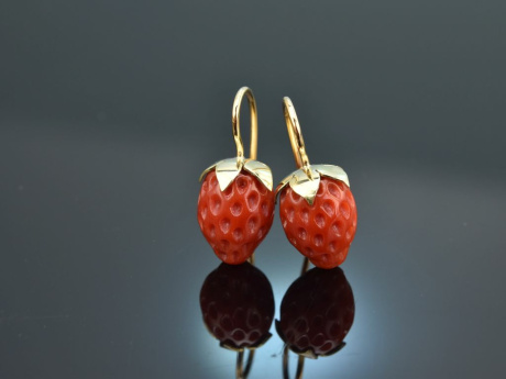 Coral Strawberries! Groe Korallen Erdbeer Ohrringe Gold 585