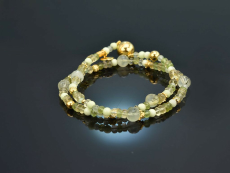 Fresh Lemonade! Fancy Armband 2reihig Citrin Peridot Chrysopras Prehnit Silber 925 vergoldet