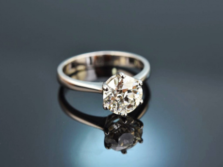 Edler Altschliff! Klassischer Solitär Ring mit Diamant von 2 ct Weiß Gold 750