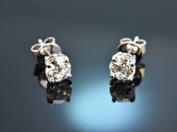 Edle Altschliffe! Sch&ouml;nes Paar Diamant Solit&auml;r Ohrringe 1,65 ct Wei&szlig; Gold 750