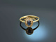 Um 1980! Zarter Verlobungs Ring mit Saphir und Diamanten Gold 585