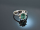 Um 1970! Feiner Smaragd Diamant Ring aus Weiß Gold 750