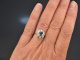 Um 1970! Feiner Smaragd Diamant Ring aus Weiß Gold 750