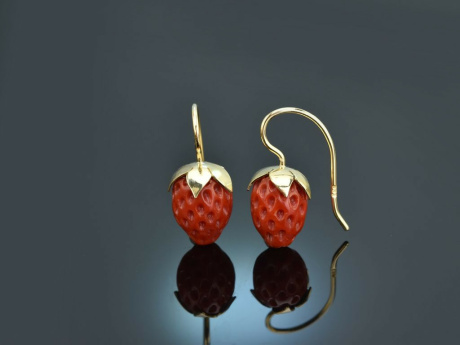 Coral Strawberries! Groe Korallen Erdbeer Ohrringe Gold 585