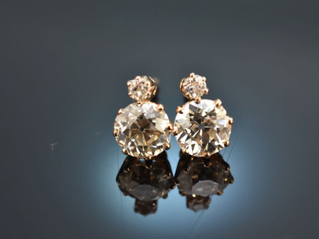 Um 1910! Edle Altschliff Diamant Ohrringe 1,6 ct Rotgold 750