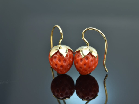 Coral Strawberries! Groe Korallen Erdbeer Ohrringe Gold 585