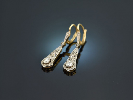 Um 1910! Schöne Belle Epoque Ohrringe mit Diamanten Gold 585 Platin