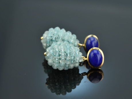 Aquamarine Drops! Tropfen Orringe mit Aquamarin und Lapis Lazuli Sterlingsilber 925 vergoldet