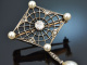 Um 1900! Spinnennetz Brosche mit Diamanten und Naturperlen Gold 585