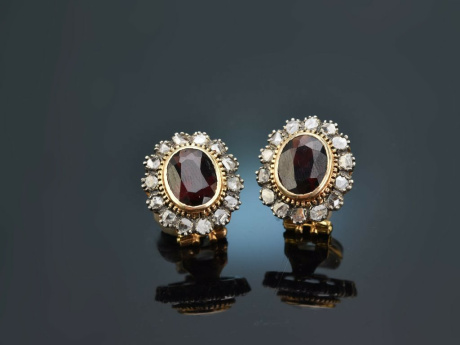 Um 1950! Ohrclipse Diamanten Granate Gold 750