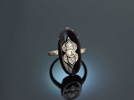 &Ouml;sterreich um 1920! Art Deco Ring mit Diamanten und Onyx Wei&szlig; Gold 585