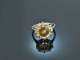 Um 1970! Schicker Vintage Citrin Ring mit Diamanten Wei&szlig; Gold 585