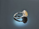Um 1970! Schicker Vintage Citrin Ring mit Diamanten Wei&szlig; Gold 585