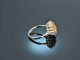 Um 1970! Schicker Vintage Citrin Ring mit Diamanten Wei&szlig; Gold 585