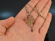 England 1908! Suffragetten Anh&auml;nger mit Kette Peridot Amethyst Saatperlen Gold 375