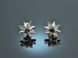 Blue Stars! Stern Ohrringe mit blauen Spinellen und Diamanten Wei&szlig; Gold 585