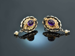 Um 1965! H&uuml;bsche Trachten Ohrringe mit Amethysten...