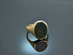 Um 1970! Klassischer Wappen Siegel Ring mit Heliotrop...