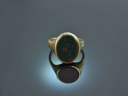 Um 1970! Klassischer Wappen Siegel Ring mit Heliotrop...