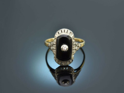 Um 1920! Art Deco Ring mit Diamant und Onyx Gold 585