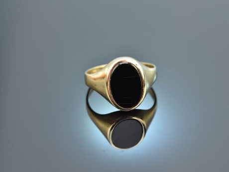 Um 1960! Schlichter Wappen Siegel Ring mit Onyx Gold 333