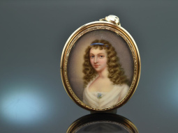 Austria around 1870! Beautiful portrait miniature pendant gold 585