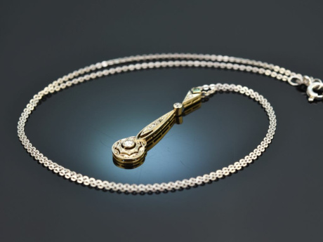 Um 1910! Belle Epoque Collier mit Smaragd und Diamanten Gold 585