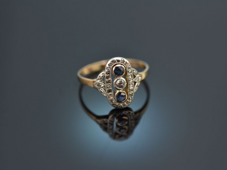 Um 1900! Sch&ouml;ner historischer Ring mit Diamanten und Saphiren Gold 585