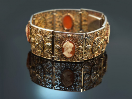 Um 1930! H&uuml;bsches Filigran Armband mit Kameen Silber 800 zart vergoldet