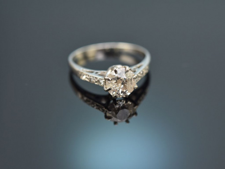 England um 1920! Art Deco Altschliff Diamant Ring ca. 0,85 ct Wei&szlig; Gold 750