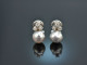 Um 1990! Silbergraue Südseezuchtperlen Ohrclipse mit Brillanten Weiß Gold 585