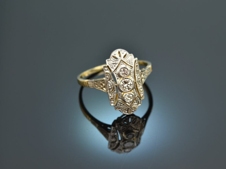 Um 1915! Art Deco Diamant Ring Gold 585 Platin