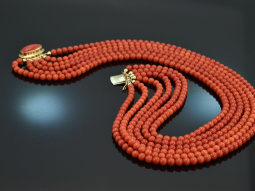Around 1975! Precious 6-row coral necklace gold 585